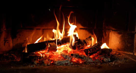 Fireplace with burning logs